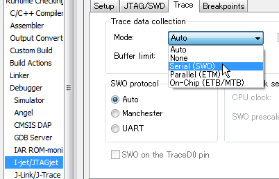 ICEの設定をSWDとSWOを使用するように指定2