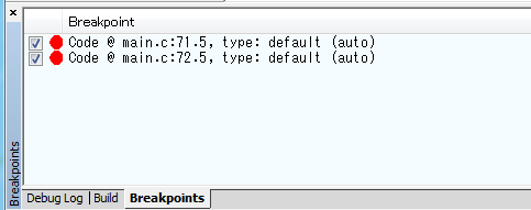 [View] => [Breakpoints] （表示=>ブレークポイント）でブレークポイントウィンドウを開く