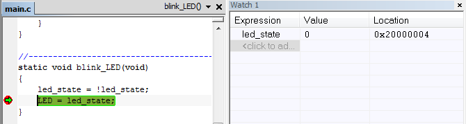 LEDが点滅しなくなるまで、アプリケーションを実行